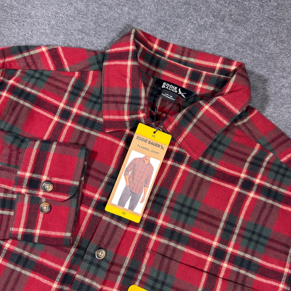 Eddie Bauer Flannel Shirt Mens M Red Plaid Long Sleeve Button Down Cotton Blend